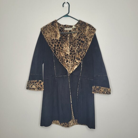 Vintage y2k black brown animal print quirky grunge chic clasp front jacket med - Picture 1 of 8